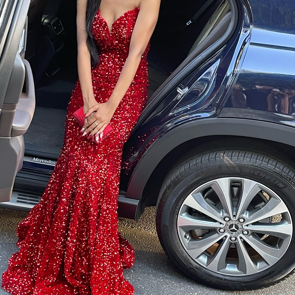 Elegant Red Sequin Evening Gown